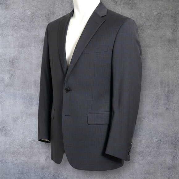 CALVIN KLEIN Men Blazer 46L Gray/Blue Wool Sport Coat 2-Button Jacket Windowpane - Picture 5 of 15